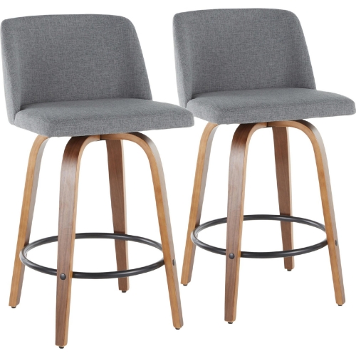 Toriano 26" Counter Stool in Grey Fabric & Walnut Finish (Set of 2)